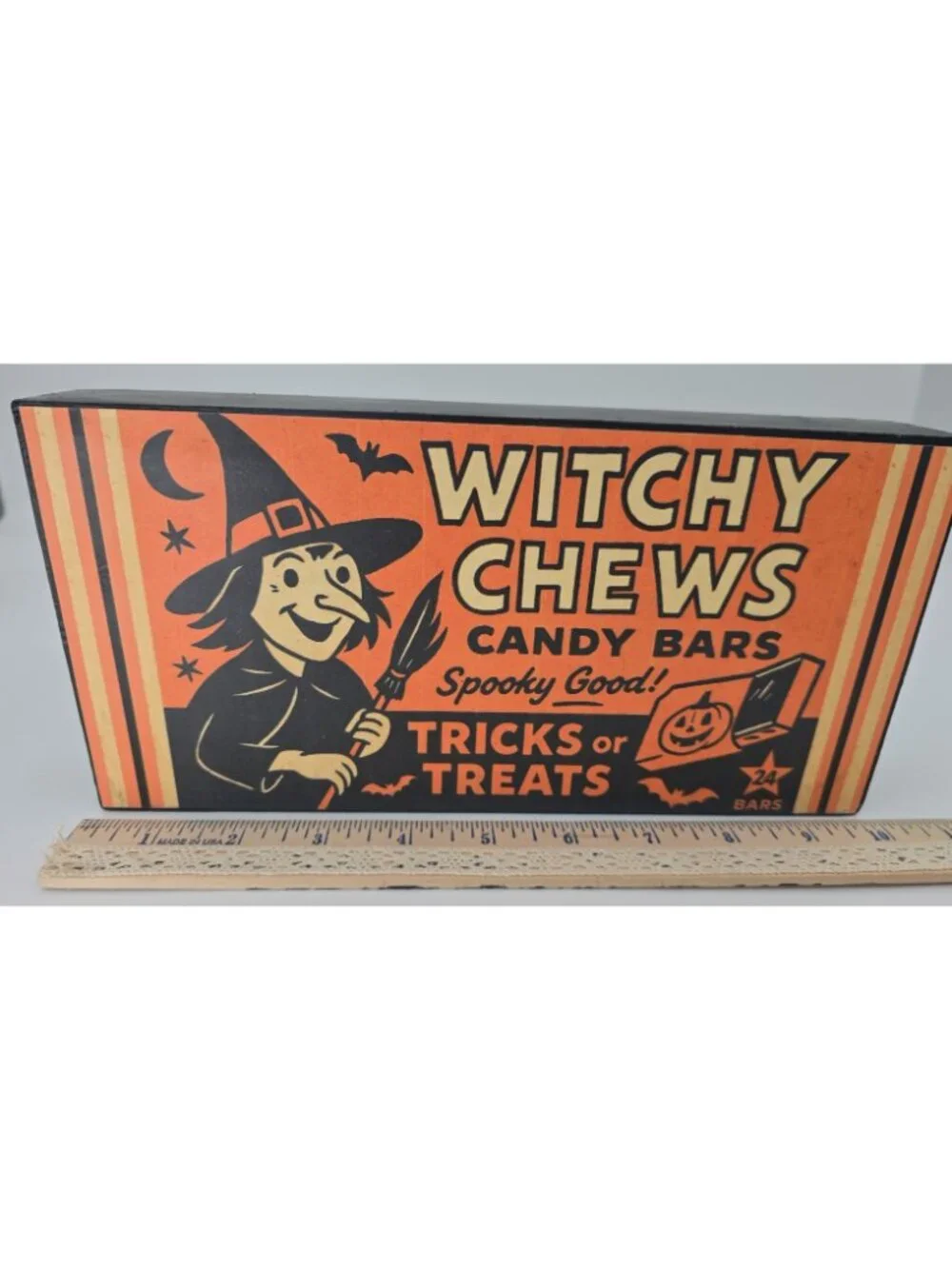 OOAK Set of 3 Retro Halloween Wood Wall Signs Candy Advertising Ghost Cat Witch